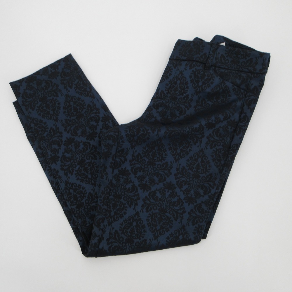 Old Navy Pixie Mid-Rise Ankle Pants Navy Black Damask Flocked 6 Regular